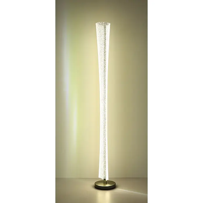 Globo LED-Stehleuchte Malinda - 48 W, Höhe: 1.550 mm - Hohe, schlanke Stehleuchte mit beleuchtetem Blasen-Glaskörper und rundem Metallsockel.