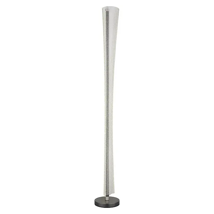 Globo LED-Stehleuchte Malinda - 48 W, Höhe: 1.550 mm - Hohe Stehlampe mit texturiertem, klarem Schirm, mittiger grauer Säule und rundem, dunklem Sockel.