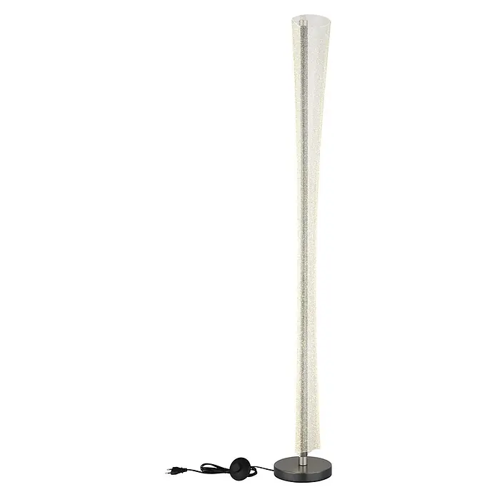 Globo LED-Stehleuchte Malinda - 48 W, Höhe: 1.550 mm - Hohe moderne Stehleuchte mit einer klaren, blubbernden Lichtsäule, dunklem Rundsockel und schwarzem Fußschalter.