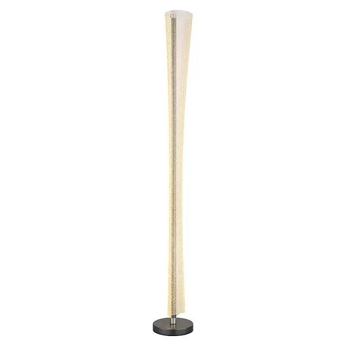Globo LED-Stehleuchte Malinda - 48 W, Höhe: 1.550 mm - Hohe LED-Stehleuchte mit klarem, sprudelndem Acrylgehäuse, internem Lichtstreifen und dunklem Rundfuß.