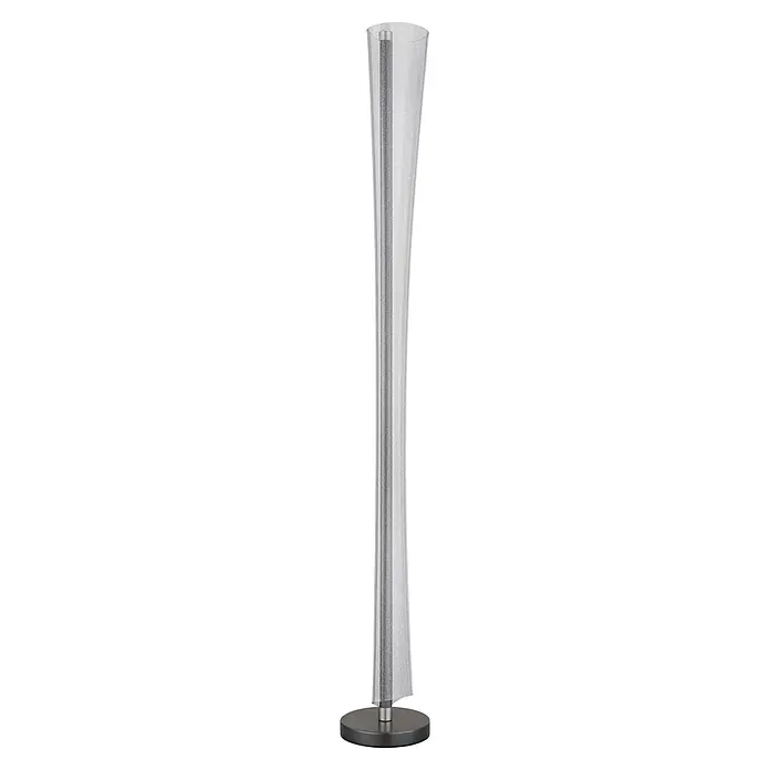 Globo LED-Stehleuchte Malinda - 48 W, Höhe: 1.550 mm - Hohe Lampe mit glitzerndem Schirm, silberner Stange und dunklem Rundfuß.