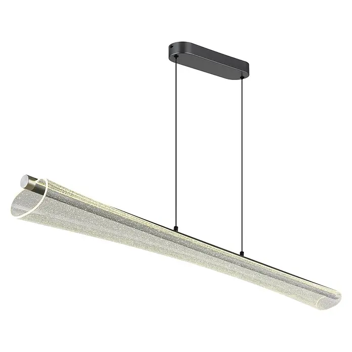 Globo LED-Pendelleuchte rund Malinda - 36 W, Ø x H: 1.210 cm x 1.200 mm - Moderne lineare Pendelleuchte mit klarem, funkelndem Lichtrohr und dunkelgrauem Baldachin.