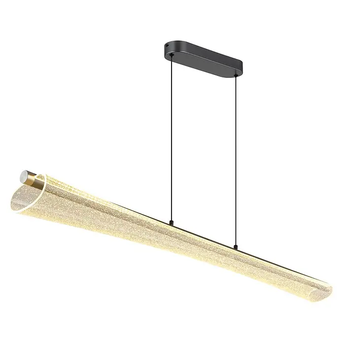 Globo LED-Pendelleuchte rund Malinda - 36 W, Ø x H: 1.210 cm x 1.200 mm - Moderne lineare Pendelleuchte mit dunkelgrauem Baldachin, die ein langes, leuchtendes Rohr mit funkelnder Textur und metallischem Akzent aufhängt.