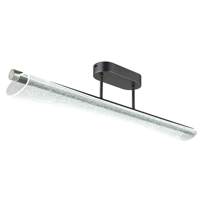 Globo LED-Deckenleuchte Malinda - 28 W, L x B x H: 810 x 120 x 190 mm - Lineare Pendelleuchte mit schwarzer Deckenhalterung und texturierter Glasröhre.