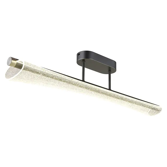 Globo LED-Deckenleuchte Malinda - 28 W, L x B x H: 810 x 120 x 190 mm - Lineare LED-Leuchte mit klarem, strukturiertem Leuchtrohr und dunkelgrauer rechteckiger Deckenhalterung.