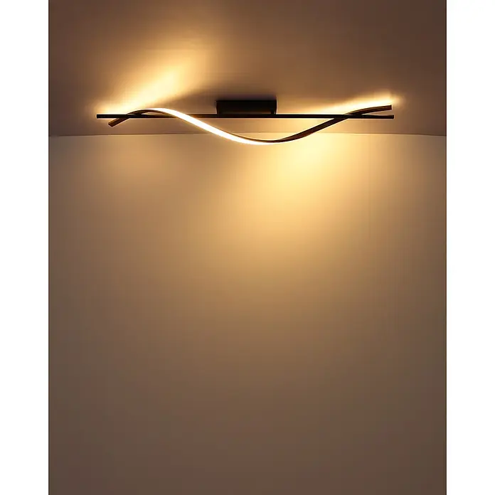 Globo LED-Deckenleuchte Watkins - 20,5 W, L x B x H: 1.150 x 140 x 170 mm - Moderne schwarze Wellen-Deckenleuchte mit integriertem LED-Streifen, wirft warmes Umgebungslicht an die Decke.