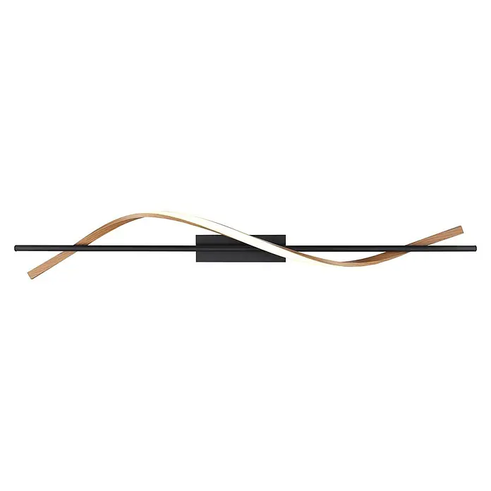 Globo LED-Deckenleuchte Watkins - 20,5 W, L x B x H: 1.150 x 140 x 170 mm - Moderne LED-Wandleuchte mit gewelltem hellem Holzelement, das sich um eine schwarze Stange windet.