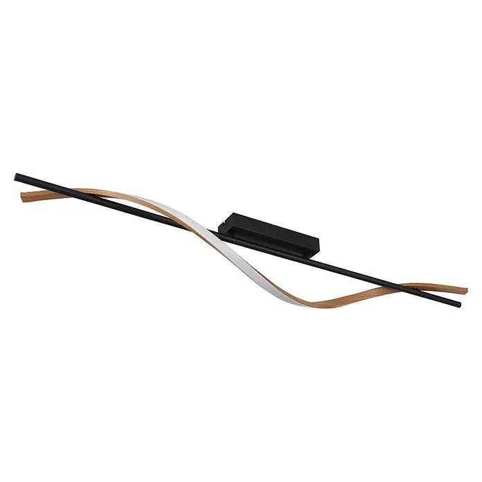 Globo LED-Deckenleuchte Watkins - 20,5 W, L x B x H: 1.150 x 140 x 170 mm - Moderne schwarze Deckenleuchte mit wellenförmigem, hellbraunem Holz- und weißem LED-Element.