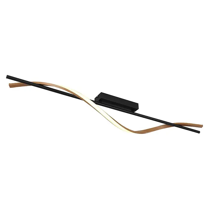 Globo LED-Deckenleuchte Watkins - 20,5 W, L x B x H: 1.150 x 140 x 170 mm - Moderne LED-Deckenleuchte mit schwarzem Linearstab und gewelltem Holzoptik-Leuchtelement.