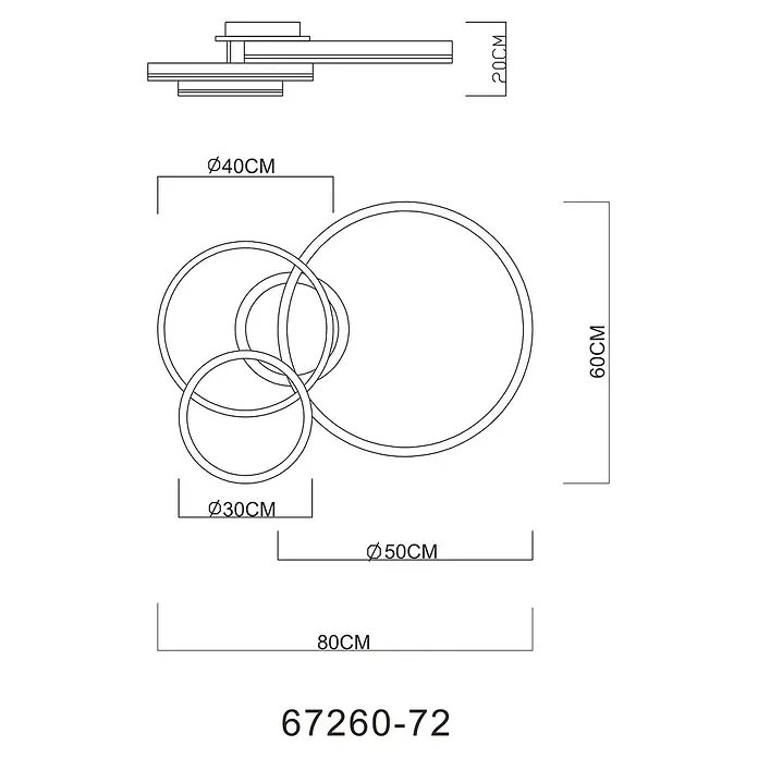 Globo LED-Deckenleuchte Rubio - 72 W, L x B x H: 800 x 600 x 200 mm - Geometrische Deckenleuchte mit überlappenden Kreiselementen, Maße 80x60cm.