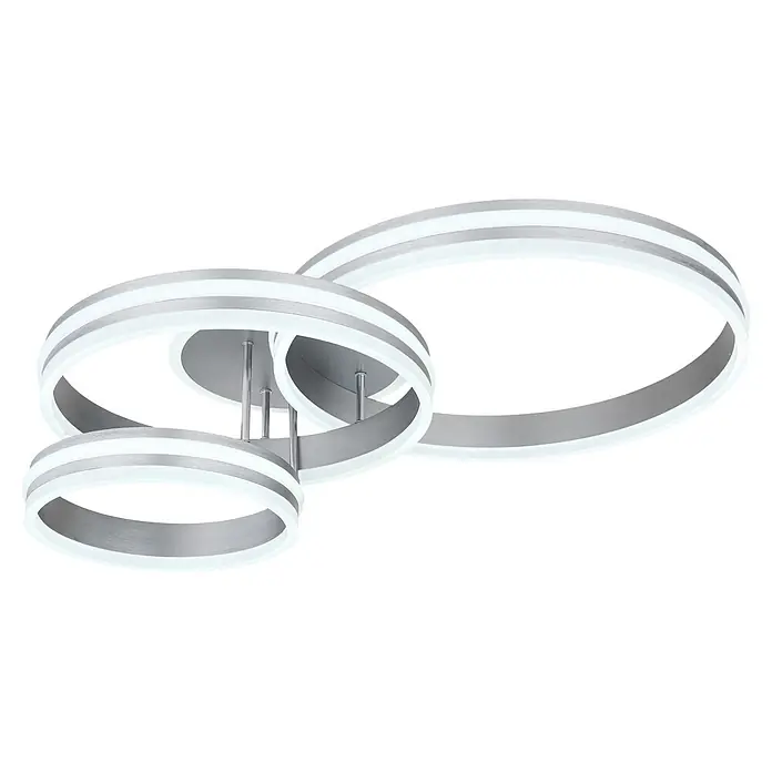 Globo LED-Deckenleuchte Rubio - 72 W, L x B x H: 800 x 600 x 200 mm - Moderne LED-Deckenleuchte mit überlappenden Ringen aus gebürstetem Silbermetall und integrierten Lichtbändern.