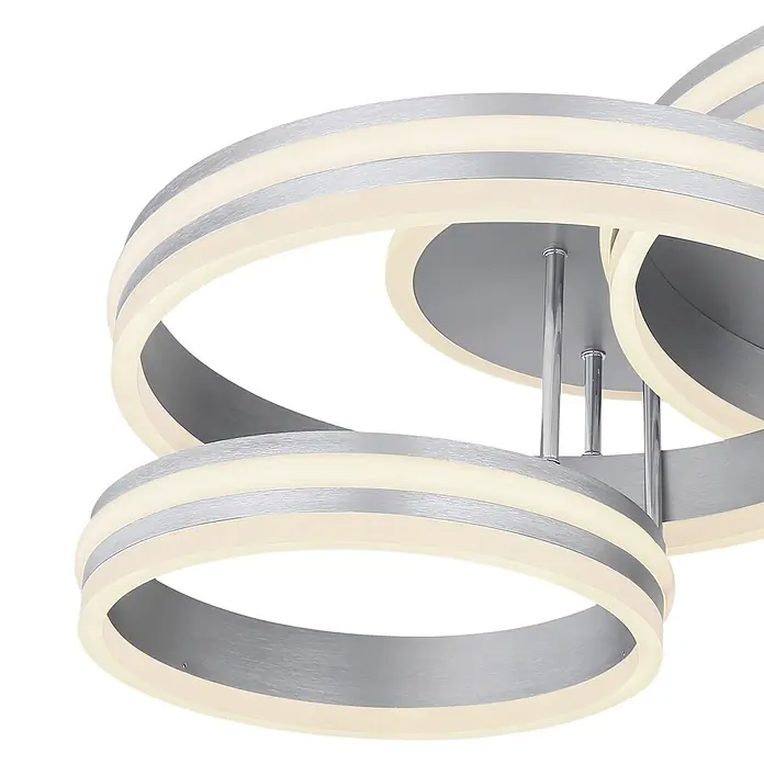 Globo LED-Deckenleuchte Rubio - 72 W, L x B x H: 800 x 600 x 200 mm - Moderne silberne LED-Deckenleuchte mit ineinander verschlungenen, beleuchteten Ringen.