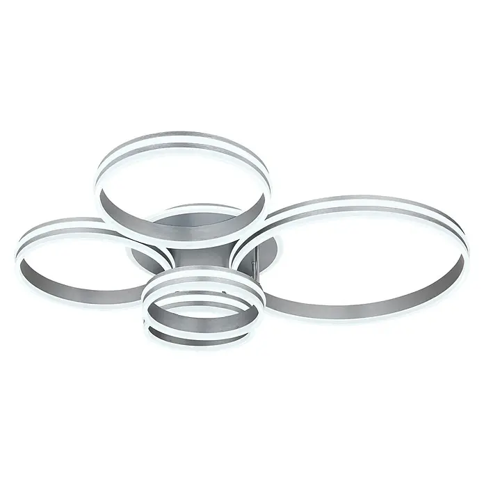 Globo LED-Deckenleuchte Rubio - 120 W, L x B x H: 1.140 x 900 x 200 mm - Moderne LED-Deckenleuchte, gebürstetes Silber mit beleuchteten Ringen.