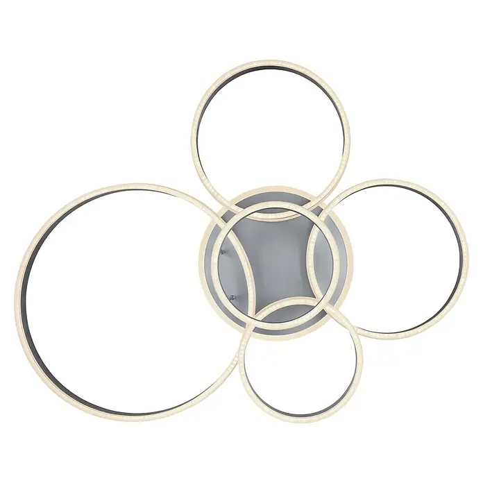 Globo LED-Deckenleuchte Rubio - 120 W, L x B x H: 1.140 x 900 x 200 mm - Moderne Deckenleuchte mit mehreren verbundenen grauen Ringen und beleuchteten LED-Streifen.