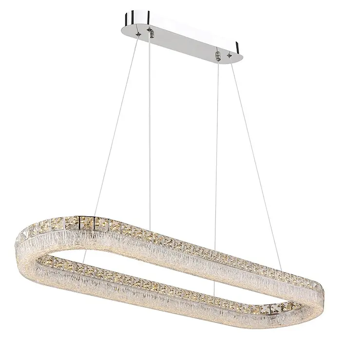 Globo LED-Pendelleuchte rund Laurel - 40 W, L x B x H: 1.001 x 315 x 1.200 mm - Moderne doppelt-ovale LED-Kristall-Pendelleuchte mit Chrom-Baldachin.