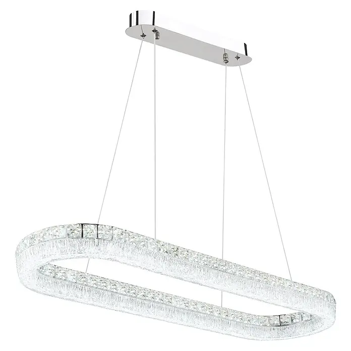 Globo LED-Pendelleuchte rund Laurel - 40 W, L x B x H: 1.001 x 315 x 1.200 mm - Längliche ovale Kristallleuchte mit zwei gestuften Ringen und Chrom-Deckenhalterung.