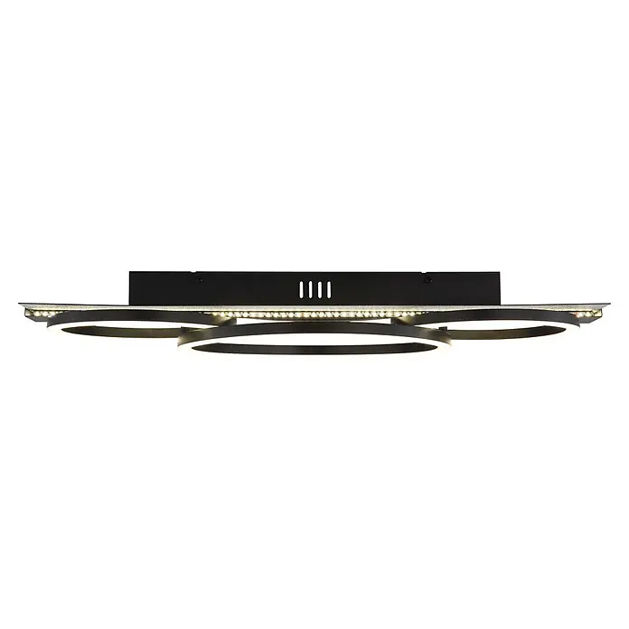 Globo LED-Deckenleuchte Norberto - 40 W, L x B x H: 622 x 300 x 88 mm, Neutralweiß - Moderne schwarze LED-Deckenleuchte mit leuchtenden Ringen und integriertem LED-Streifen.