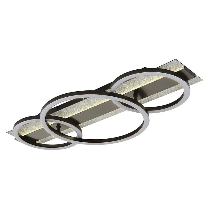 Globo LED-Deckenleuchte Norberto - 40 W, L x B x H: 622 x 300 x 88 mm, Neutralweiß - Moderne dunkle LED-Deckenleuchte mit drei ineinandergreifenden Ringen und strukturierten beleuchteten Paneelen.