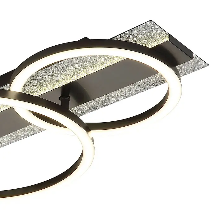 Globo LED-Deckenleuchte Norberto - 40 W, L x B x H: 622 x 300 x 88 mm, Neutralweiß - Moderne LED-Deckenleuchte mit überlappenden Leuchtringen und glitzernden Rechteckplatten.