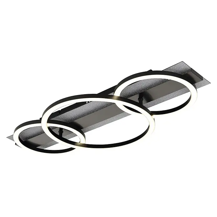 Globo LED-Deckenleuchte Norberto - 40 W, L x B x H: 622 x 300 x 88 mm, Neutralweiß - Moderne schwarze Deckenleuchte mit drei leuchtenden LED-Ringen auf rechteckigem, strukturiertem Sockel.