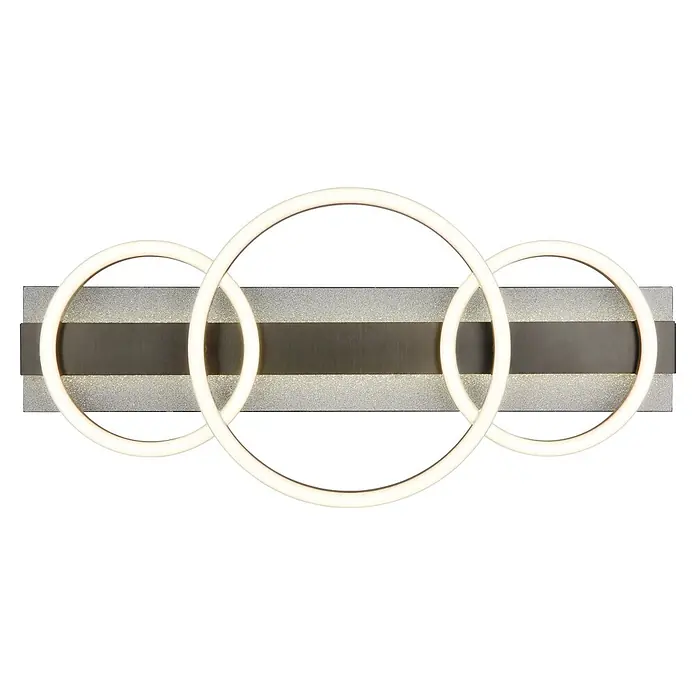 Globo LED-Deckenleuchte Norberto - 40 W, L x B x H: 622 x 300 x 88 mm, Neutralweiß - Moderne LED-Leuchte mit drei überlappenden, beleuchteten weißen Ringen auf rechteckiger Basis aus gebürstetem Metall und texturiertem Silber.