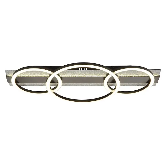 Globo LED-Deckenleuchte Norberto - 40 W, L x B x H: 622 x 300 x 88 mm, Neutralweiß - Moderne LED-Deckenleuchte mit drei ineinandergreifenden leuchtenden Ringen und funkelndem silbergrauem Sockel.