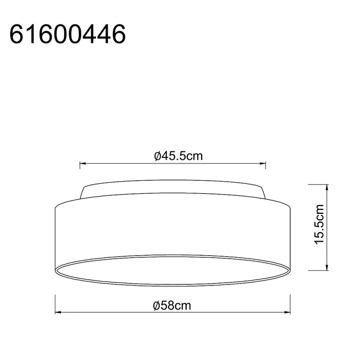 Globo LED-Deckenleuchte rund Jule - 7 W, Ø x H: 58 cm x 155 mm - Runde Deckenleuchte technische Zeichnung mit Maßen: Ø58cm, Ø45.5cm, 15.5cm Höhe.