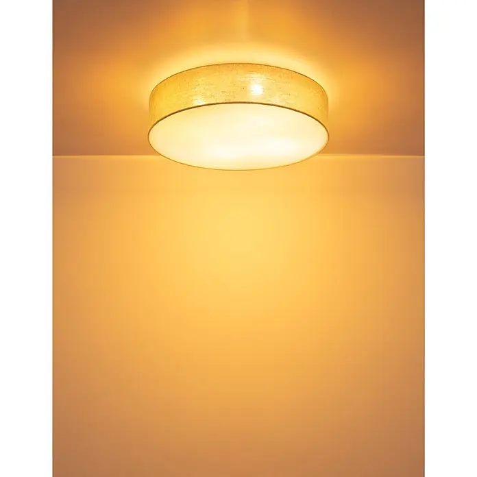 Globo LED-Deckenleuchte rund Jule - 7 W, Ø x H: 58 cm x 155 mm - Runde Stoffdeckenleuchte, die warmgelbes Licht an eine Wand abgibt.