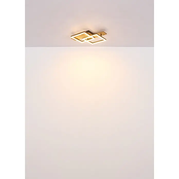 Globo LED-Deckenleuchte Jeffry - 16 W, L x B x H: 440 x 330 x 85 mm, Warmweiß - Moderne LED-Deckenleuchte mit zwei überlappenden quadratischen Holzrahmen und warmem Licht.