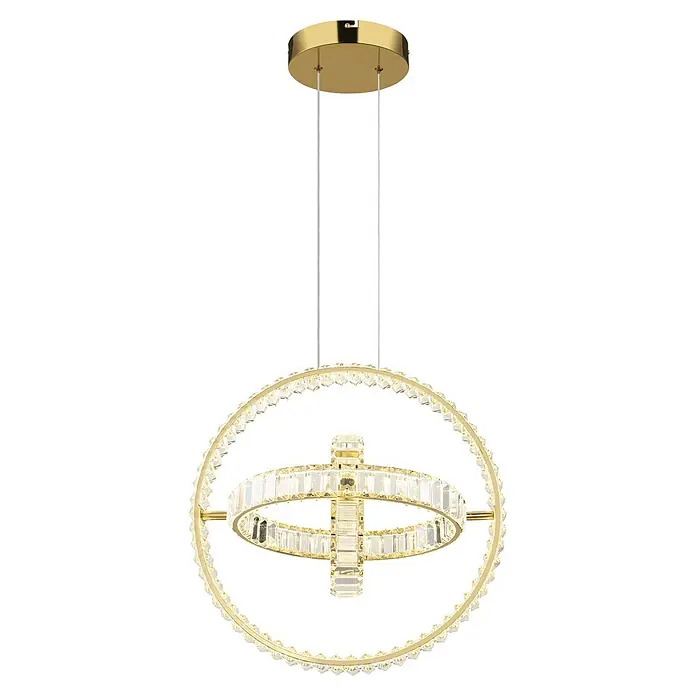 Globo LED-Pendelleuchte rund Neil - 115 W, Höhe: 1.300 mm - Gold- und Kristall-Pendelleuchte mit Mehrring-Design.