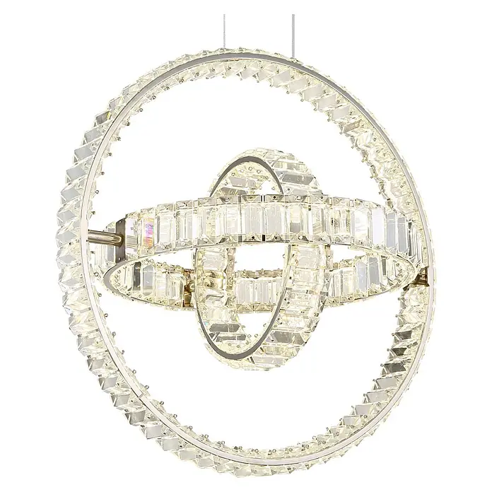 Globo LED-Pendelleuchte rund Neil - 115 W - Moderner Kristall-Kronleuchter mit mehreren ineinander verschlungenen Ringen.