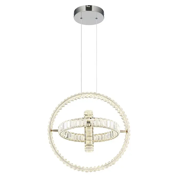 Globo LED-Pendelleuchte rund Neil - 115 W - Moderne mehrringige Kristall-Pendelleuchte mit Chrom-Finish, für elegante Beleuchtung.