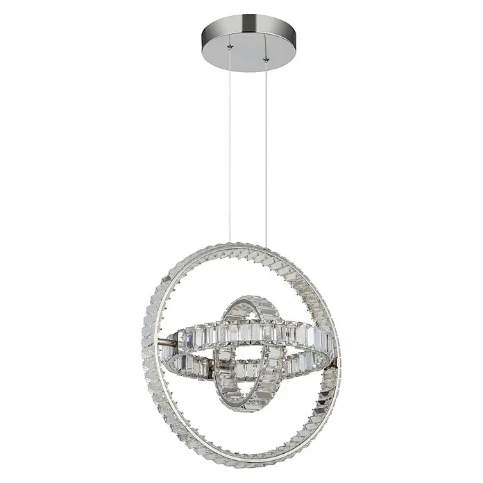 Globo LED-Pendelleuchte rund Neil - 115 W - Moderner Kristallleuchter mit Chrom-Finish und komplexem, sphärischem Design.