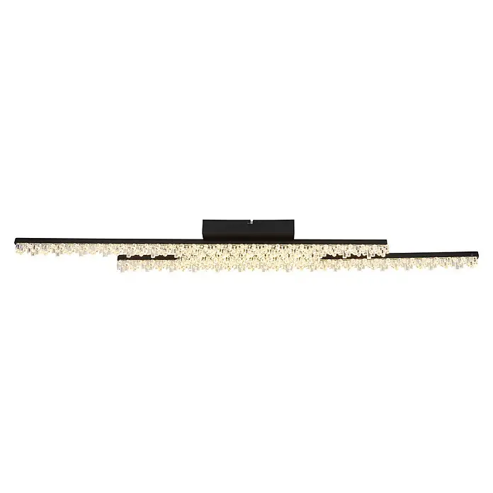 Globo LED-Deckenleuchte Hilton - 36 W, L x B x H: 1.020 x 128 x 85 mm, Warmweiß - Schwarze lineare Pendelleuchte mit beleuchteten klaren Kristallelementen.