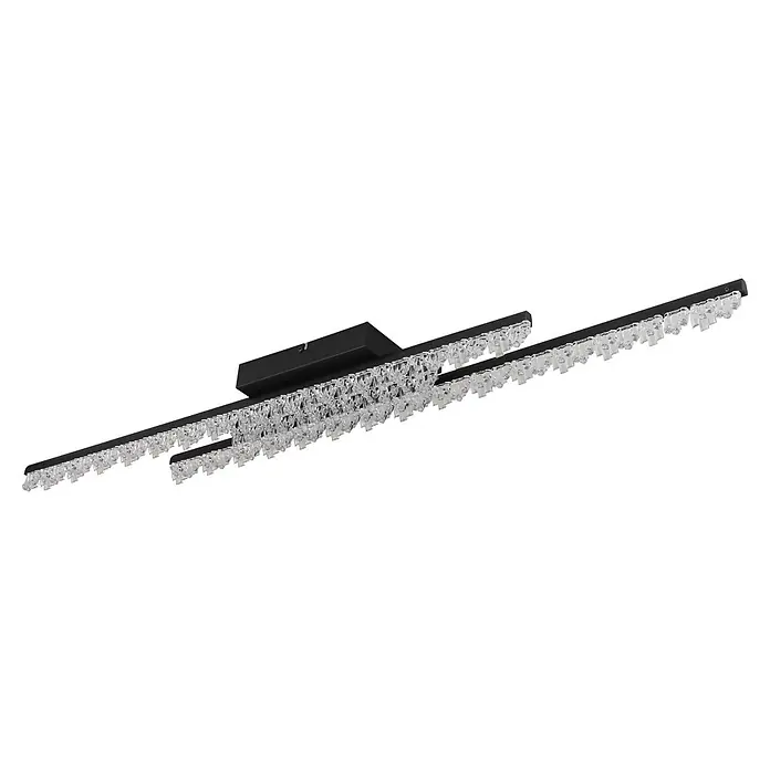 Globo LED-Deckenleuchte Hilton - 36 W, L x B x H: 1.020 x 128 x 85 mm, Warmweiß - Moderne schwarze lineare LED-Deckenleuchte mit klaren facettierten Kristalldetails.