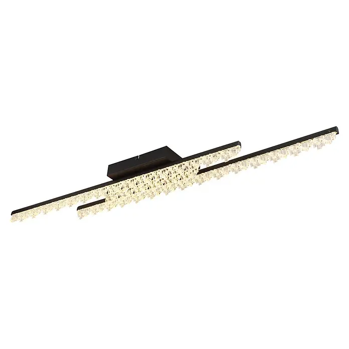 Globo LED-Deckenleuchte Hilton - 36 W, L x B x H: 1.020 x 128 x 85 mm, Warmweiß - Schwarze moderne LED-Deckenleuchte mit leuchtenden kristallähnlichen Elementen.