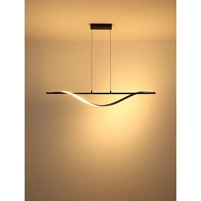 Globo LED-Pendelleuchte rund Watkins - 30 W, Warmweiß - Moderne schwarze lineare Pendelleuchte mit gewelltem integriertem LED-Band, von der Decke hängend.