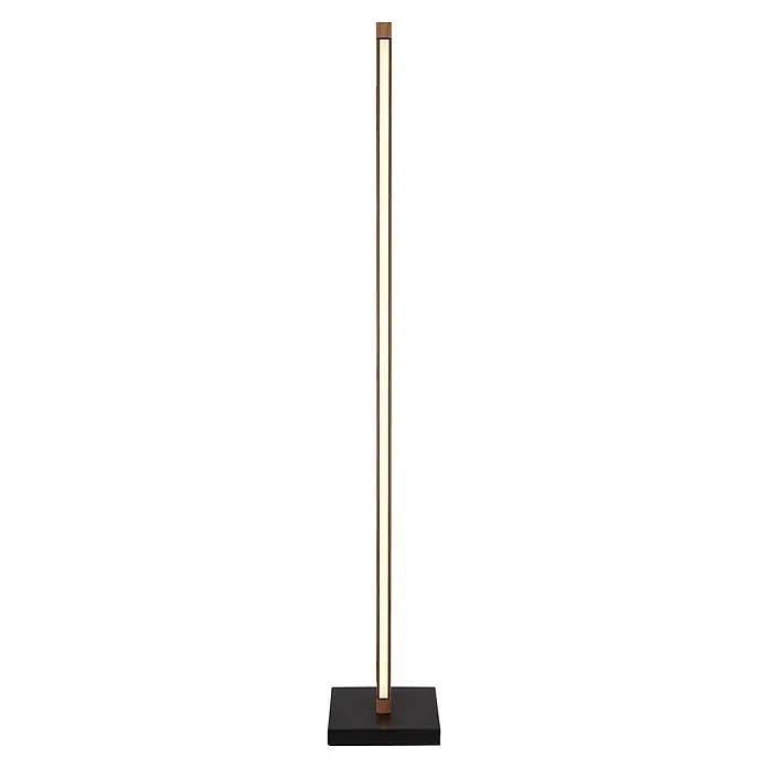 Globo LED-Deckenfluter Starla - 23,5 W, Höhe: 1.130 mm, Warmweiß - Moderne Stehleuchte mit hohem Holzrahmen, rechteckigem Lichtpanel und schwarzem Sockel.