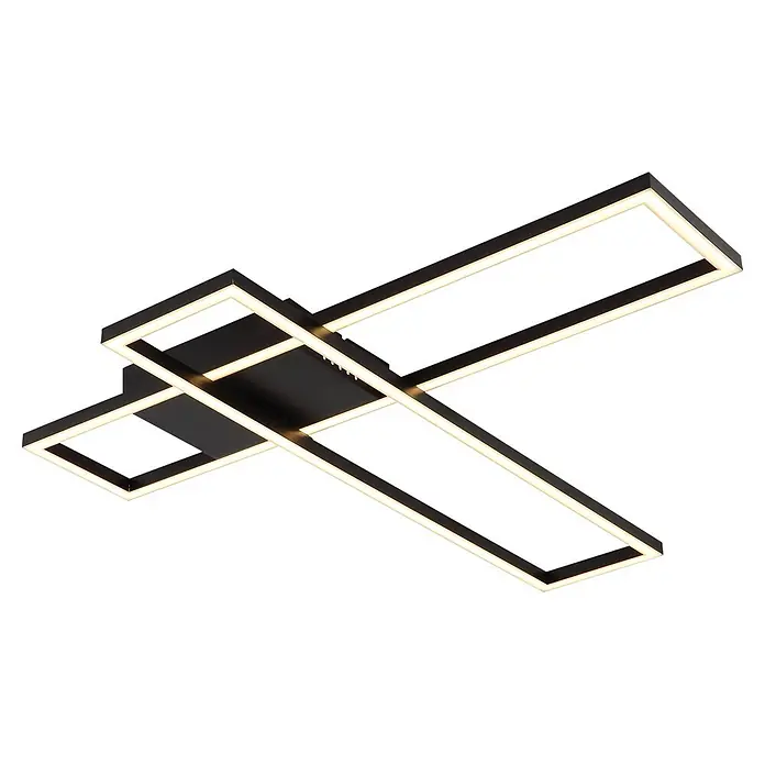Globo LED-Deckenleuchte Tatjana - 30 W, L x B x H: 800 x 220 x 56 mm, Warmweiß - Moderne schwarze LED-Deckenleuchte mit sich kreuzenden rechteckigen Rahmen, die warmweißes Licht abgeben.