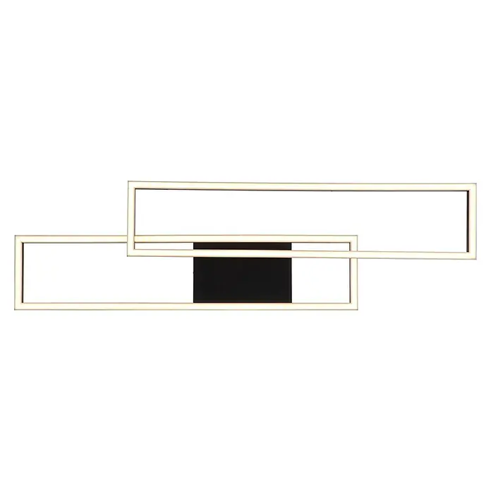 Globo LED-Deckenleuchte Tatjana - 30 W, L x B x H: 800 x 220 x 56 mm, Warmweiß - Moderne Leuchte mit zwei verbundenen rechteckigen Rahmen in warmweißem Licht und schwarzer Mittelplatte.
