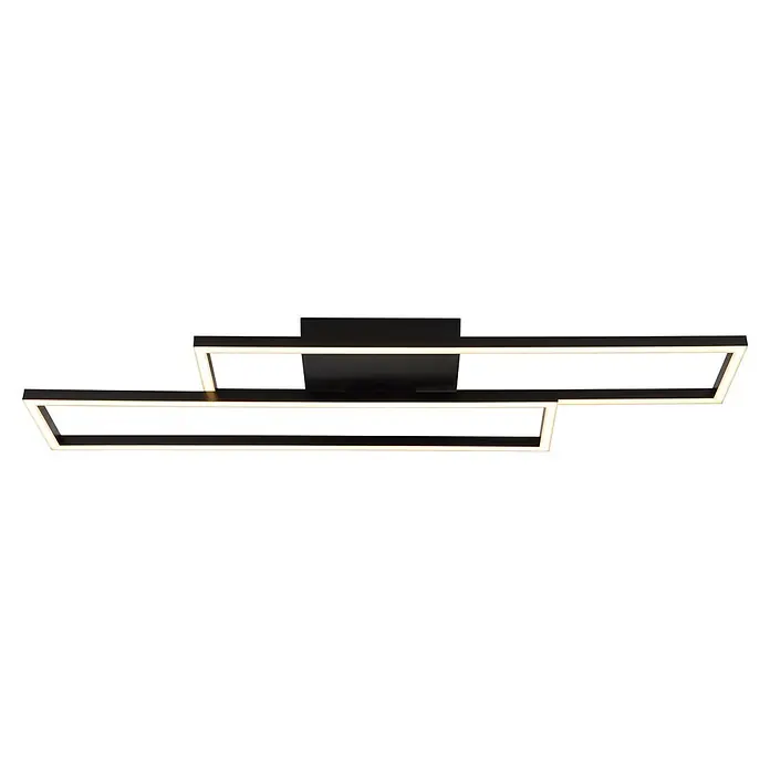 Globo LED-Deckenleuchte Tatjana - 30 W, L x B x H: 800 x 220 x 56 mm, Warmweiß - Schwarze geometrische LED-Deckenleuchte mit zwei verbundenen Rechteckbalken und integrierten Lichtleisten.
