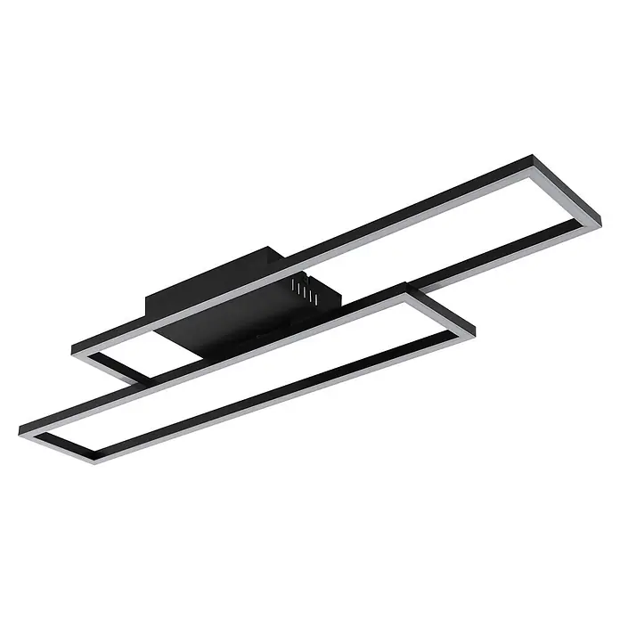 Globo LED-Deckenleuchte Tatjana - 30 W, L x B x H: 800 x 220 x 56 mm, Warmweiß - Moderne schwarze LED-Deckenleuchte mit zwei überlappenden Rechteckrahmen.