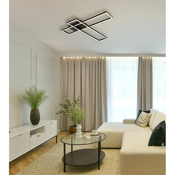 Globo LED-Deckenleuchte Tatjana - 30 W, L x B x H: 800 x 220 x 56 mm, Warmweiß - Moderne schwarze LED-Deckenleuchte mit geometrischem Design.