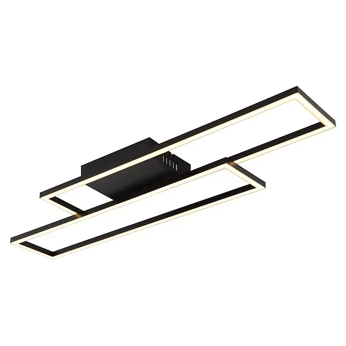 Globo LED-Deckenleuchte Tatjana - 30 W, L x B x H: 800 x 220 x 56 mm, Warmweiß - Moderne schwarze LED-Deckenleuchte mit zwei rechteckigen beleuchteten Rahmen.