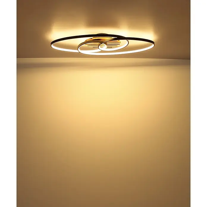Globo LED-Deckenleuchte Tisha - 40 W, L x B x H: 850 x 300 x 90 mm, Warmweiß - Moderne schwarze und goldene spiralförmige LED-Deckenleuchte mit warmweißem Licht.