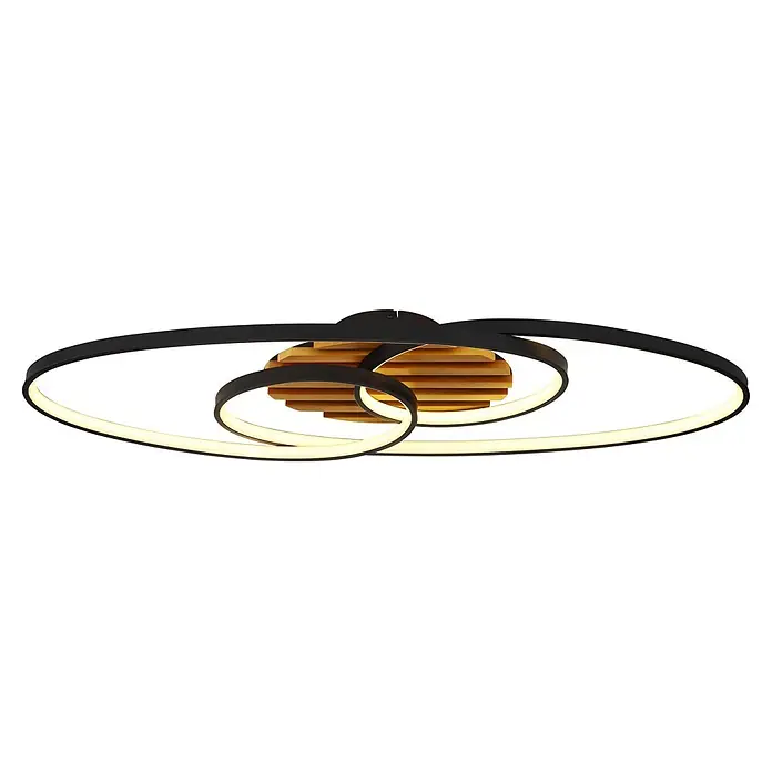 Globo LED-Deckenleuchte Tisha - 40 W, L x B x H: 850 x 300 x 90 mm, Warmweiß - Moderne schwarze und goldene Deckenleuchte mit verschlungenen Ringen und LED-Streifen.
