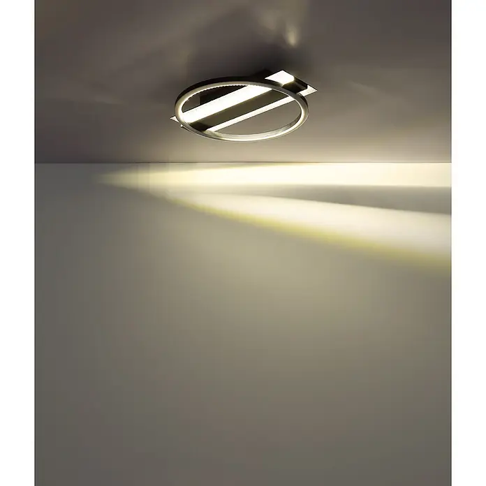 Globo LED-Deckenleuchte Norberto - 24 W, L x B x H: 342 x 300 x 68 mm - Moderne, runde LED-Deckenleuchte aus Metall mit Lichtstreifen.