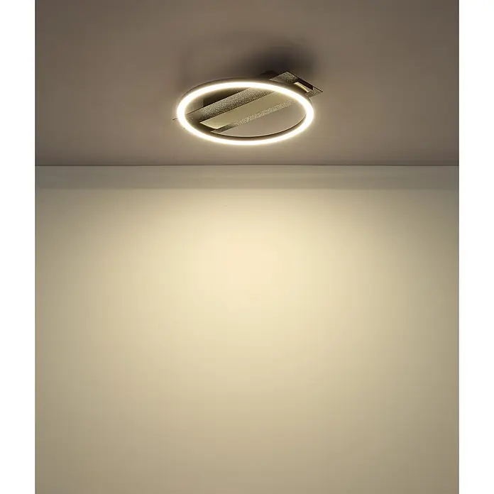 Globo LED-Deckenleuchte Norberto - 24 W, L x B x H: 342 x 300 x 68 mm - Moderne ringförmige LED-Deckenleuchte mit strukturierten Akzenten, die die Wand darunter beleuchtet.