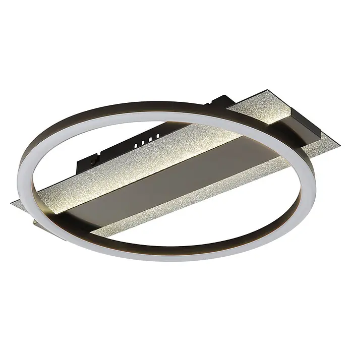 Globo LED-Deckenleuchte Norberto - 24 W, L x B x H: 342 x 300 x 68 mm - Moderne LED-Deckenleuchte mit dunklem Rahmen, beleuchtetem Ring und glitzernden Rechteckpaneelen.
