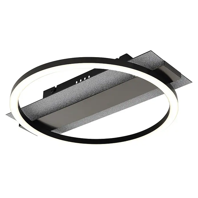 Globo LED-Deckenleuchte Norberto - 24 W, L x B x H: 342 x 300 x 68 mm - Schwarze LED-Deckenleuchte mit leuchtendem kreisförmigem Ring und einer strukturierten rechteckigen Halterung.